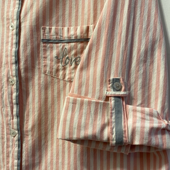 Love Striped Button Up Lounge/Pajama Top - Picture 3 of 4